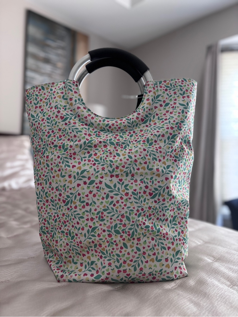 Tote Bag Colorful Floral Market Beach Pool Bag with Loopy Cushion Grip Handles